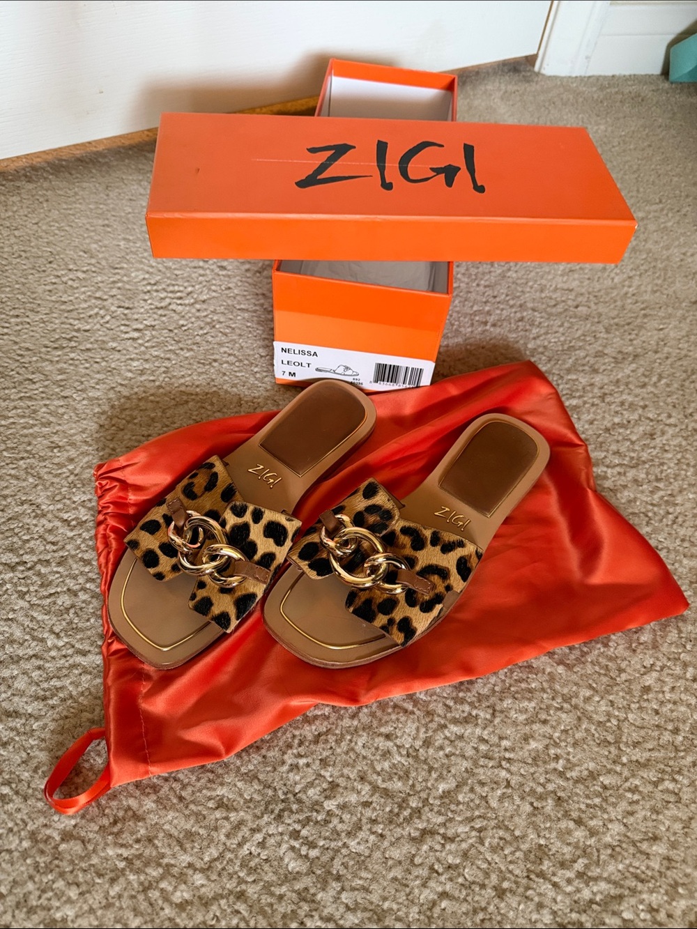 Zigi Soho Leopard Print Chain Slide Sandals - Tan/Brown